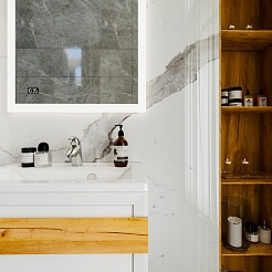 Бриклаер Тумба с раковиной Берлин 70 белая с ручкой дуб золотой – фотография-12